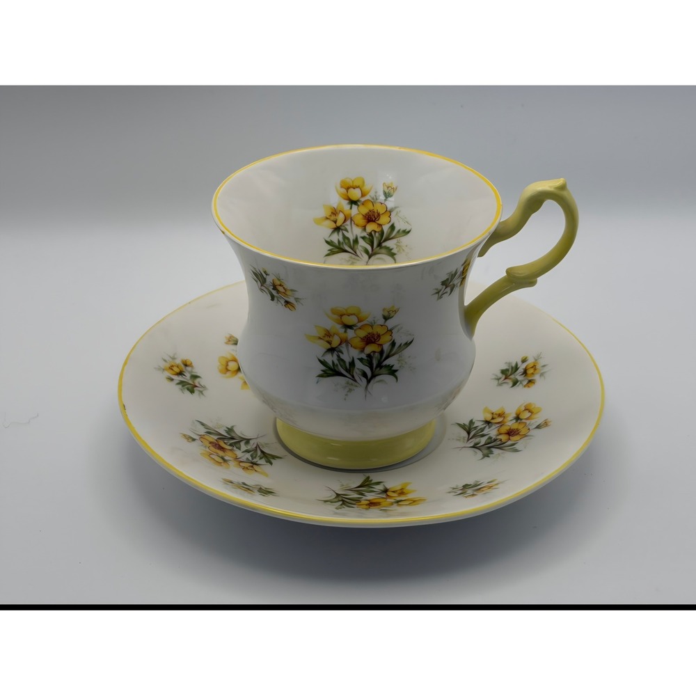 Royal Dover Bone China Tea Cup and Saucer Set Yellow Floral England Vintage